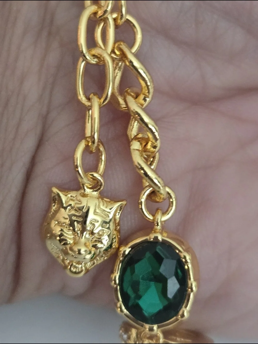 Gucci 18kgp GG Gold-Tone Bracelet with Emerald Green Crystal Accents